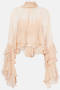 exquisite non-stretch crew neck see-through blouses(no underwear)_White_Beige