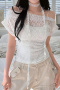 sexy slight stretch off-shoulder see-through lace all-match top with streamer_Black_White