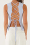 casual non-stretch slim fit cotton and linen fabric backless lace-up vest_White_Pink_Sky Blue