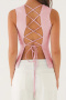 casual non-stretch slim fit cotton and linen fabric backless lace-up vest_White_Pink