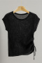 casual slight stretch 6-colors solid color knitted drawstring thin top_Black