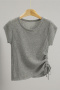 casual slight stretch 6-colors solid color knitted drawstring thin top_Black_Gray_Dark Gray