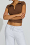 casual slight stretch 4-colors solid color slim short-sleeved all-match top_Black_White_Dark Blue_Brown
