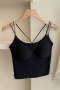 sexy slight stretch traceless cross straps padded tank top(asia size)_Black