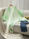casual slight stretch tie-dye printed knitted loose tassel shawl_Pink_Light Green