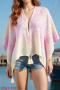 casual slight stretch tie-dye printed knitted loose tassel shawl_Pink