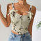 retro 4-colors non-stretch new sling printed lace-up tight vest_Black_Light Green_Sky Blue_Beige