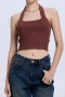 casual high stretch 6-colors knitted halter neck tight vest size run small_Black_White_Magenta_Light Green_Beige_Brown