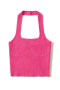 casual high stretch 6-colors knitted halter neck tight vest size run small_Black_White_Magenta