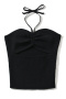 casual slight stretch halter neck drawstring hollow knitted vest size run small_Black