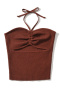 casual slight stretch halter neck drawstring hollow knitted vest size run small_Black_Orange_Light Green_Beige_Brown