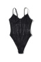sexy slight stretch see-through mesh lace splicing sling bodysuit size run small_Black