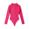 sexy slight stretch 5 colors long sleeve knitted hollow bodysuit_Black_Magenta