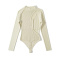 sexy slight stretch 5 colors long sleeve knitted hollow bodysuit_Black_Magenta_Blue_Beige