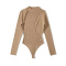 sexy slight stretch 5 colors long sleeve knitted hollow bodysuit_Black_Magenta_Blue_Beige_Khaki