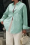 casual non-stretch stripe 6 colors long sleeve single-breasted blouse_White_Pink_Yellow_Aqua Green