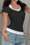 stylish slight stretch 6 colors fake two-piece t-shirt_Black