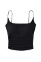 sexy slight stretch 8colors solid color shirring padded tank top(size run small)_Black