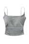 sexy slight stretch 8colors solid color shirring padded tank top(size run small)_Black_White_Gray