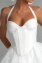 stylish non-stretch solid color halter neck slim bow decor vest_White