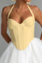 stylish non-stretch solid color halter neck slim bow decor vest_White_Yellow