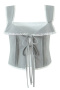 sexy non-stretch lace trim v-neck lace-up tank top(size run small)_Gray