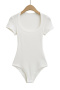 casual slight stretch square neck solid color bodysuit(size run small)_Black_White