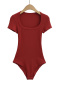 casual slight stretch square neck solid color bodysuit(size run small)_Black_White_Gray_Dark Gray_Rose Red