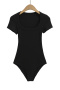 casual slight stretch square neck solid color bodysuit(size run small)_Black