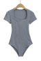 casual slight stretch square neck solid color bodysuit(size run small)_Black_White_Gray_Dark Gray
