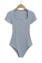 casual slight stretch square neck solid color bodysuit(size run small)_Black_White_Gray