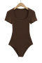 casual slight stretch square neck solid color bodysuit(size run small)_Black_White_Gray_Dark Gray_Rose Red_Dark Blue_Beige_Brown