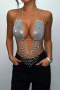 sexy non-stretch splicing fishnet hollow rhinestone music festival party vest_Gray