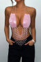 sexy non-stretch splicing fishnet hollow rhinestone music festival party vest_Gray_Pink