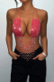 sexy non-stretch splicing fishnet hollow rhinestone music festival party vest_Gray_Pink_Red