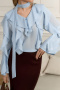 exquisite non-stretch v-neck solid color with scarf blouses_White_Sky Blue