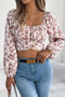 stylish non-stretch floral printing square collar all-match blouse_White