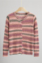 casual slight stretch 6-colors thin multi-color striped knitted cardigan_Pink