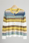 casual slight stretch 6-colors thin multi-color striped knitted cardigan_Pink_Yellow