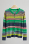 casual slight stretch 6-colors thin multi-color striped knitted cardigan_Pink_Yellow_Green