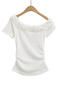 casual slight stretch 3 colors ruffle decor t-shirts(size run small)_Black_White
