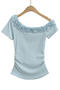 casual slight stretch 3 colors ruffle decor t-shirts(size run small)_Black_White_Sky Blue