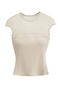 sexy slight stretch stitching mesh crew neck padded top(size run small)_Black_White_Pink_Beige