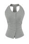sexy slight stretch crew neck solid color button tank top(size run small)_Black_Gray
