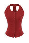 sexy slight stretch crew neck solid color button tank top(size run small)_Black_Gray_Red