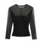 sexy slight stretch crew neck stitching mesh padded top(size run small)_Black