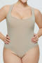 casual plus size slight stretch square neck solid color bodysuit_Black_White_Beige