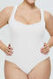 casual plus size slight stretch square neck solid color bodysuit_Black_White