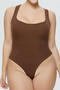 casual plus size slight stretch square neck solid color bodysuit_Black_White_Beige_Brown