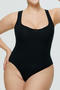 casual plus size slight stretch square neck solid color bodysuit_Black